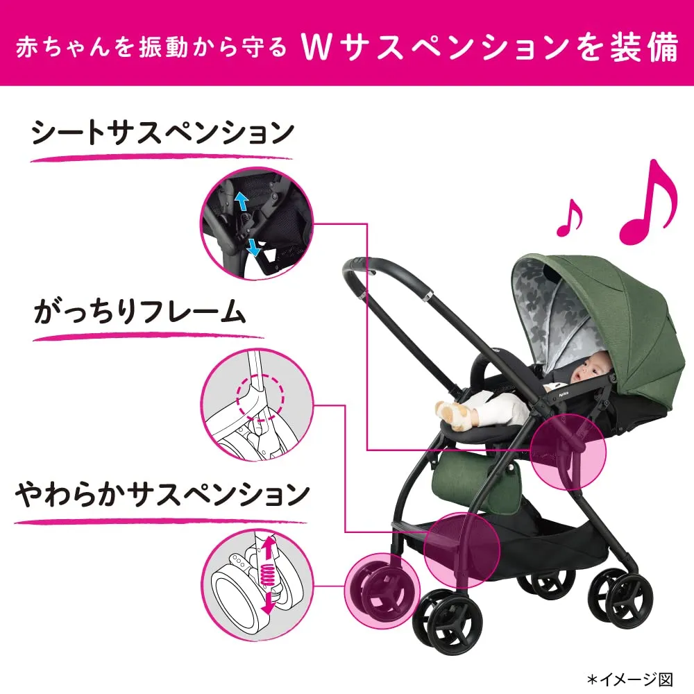 アップリカ ルンルンAB 2165253 A型ベビーカー グリーン 両対面 4.9kg